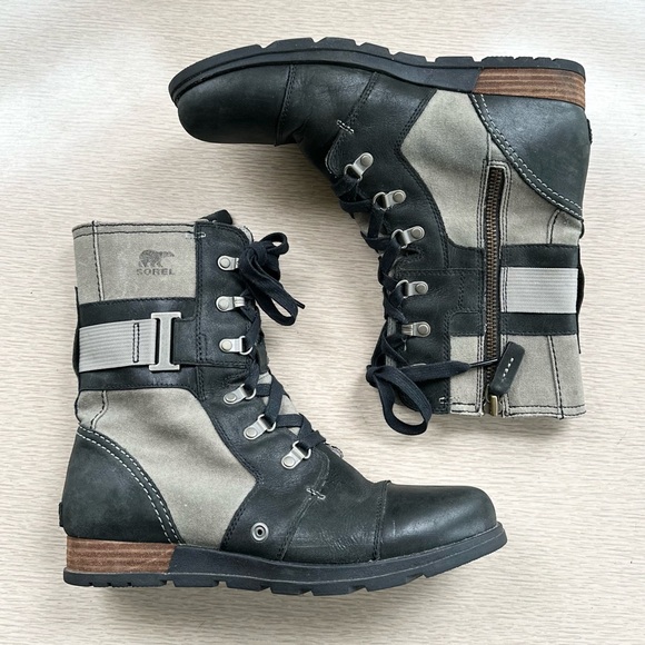 SOREL Black & Olive Khaki Boots - Size 10 - Picture 3 of 6